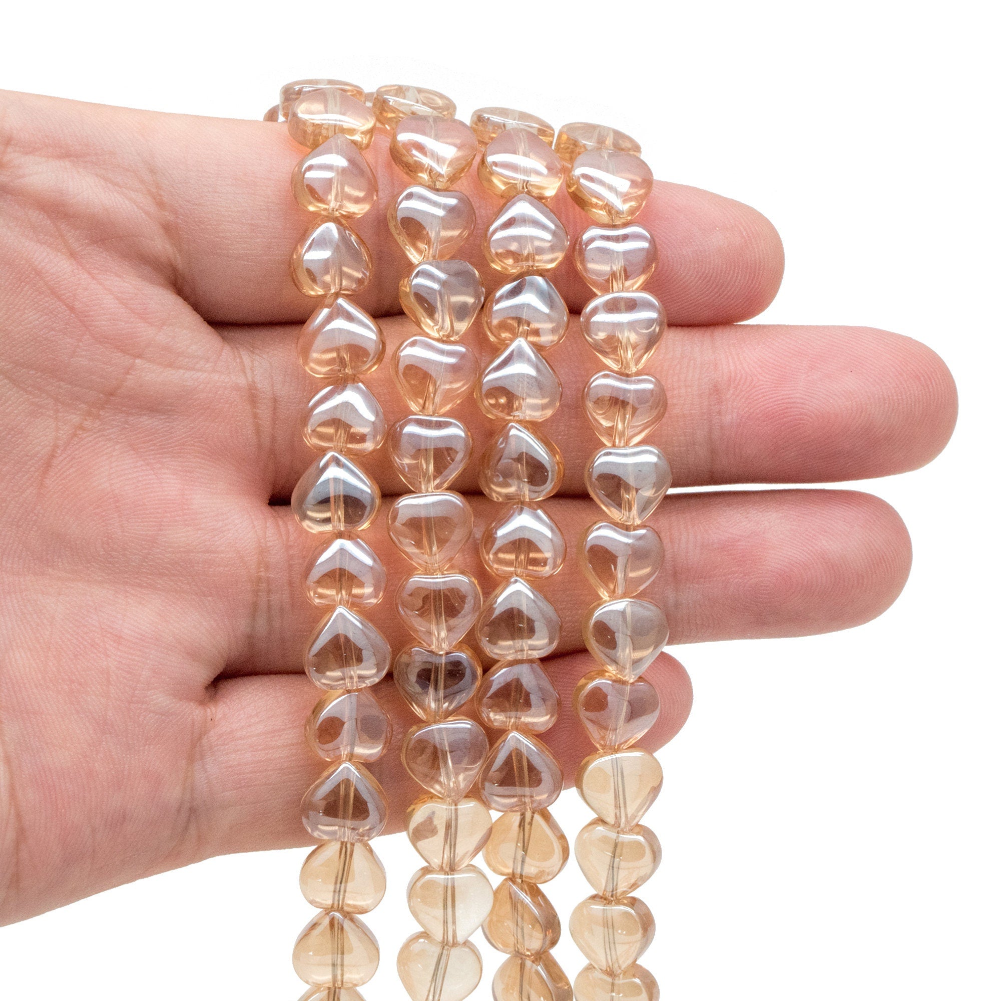 20pcs Sparkly Crystal Heart Beads 8mm, Smooth Glass Heart Beads (TS-134)